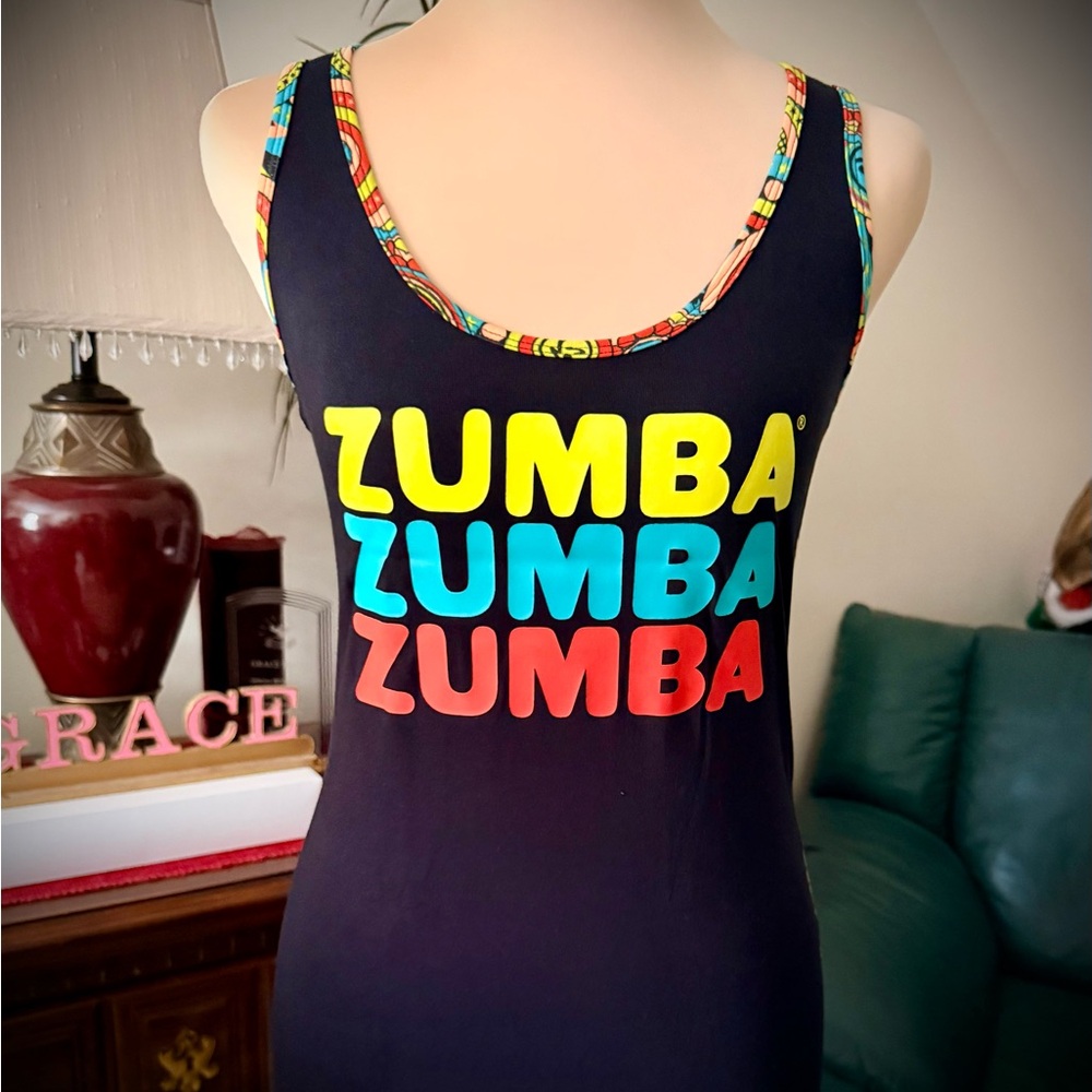 NWOT Zumba Fitness Black Tank Top with Multicolor Accents
